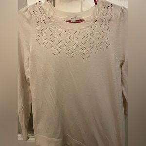 LOFT maternity- small cashmere soft ivory white sweater eyelet cutout